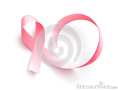 Realistic pink ribbon. Symbol of breast cancer awareness month in october. Vector Illustration