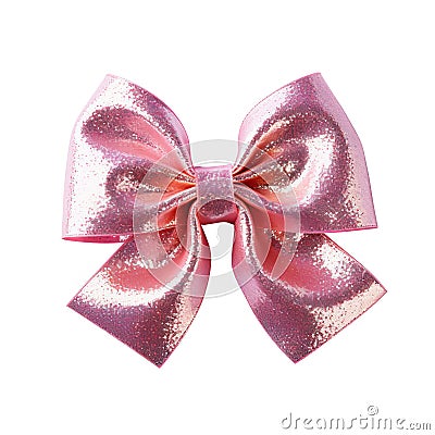 Realistic pink sparkly glitter party gift bow decoration against a white background Stock Photo