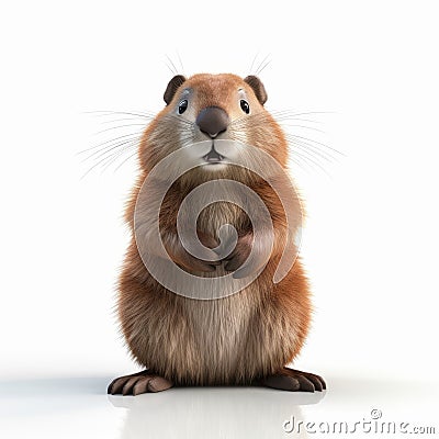 Realistic Pixar-style Beaver On White Background In 8k Uhd Stock Photo