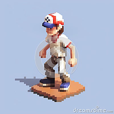 Realistic Pixel Character Baseball Player In Seaside Diorama Stock Photo