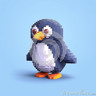 Realistic Pixel Penguin: A Cute Minecraft-inspired Character Cartoon Illustration