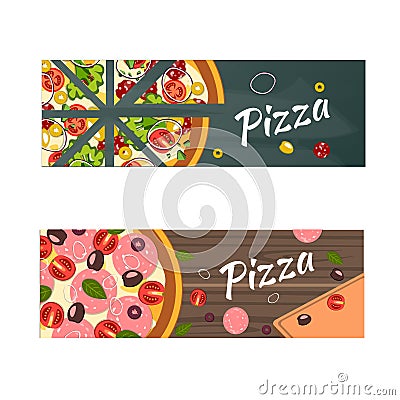 Realistic Pizza flyer vector background. Vector Illustration