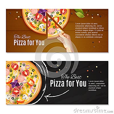 Realistic Pizza Horizontal Banners Vector Illustration