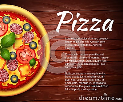 Realistic Pizza recipe or menu vector background Vector Illustration