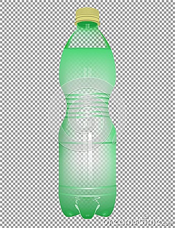 Realistic plastic bottle with water with close blue cap on trans Vector Illustration