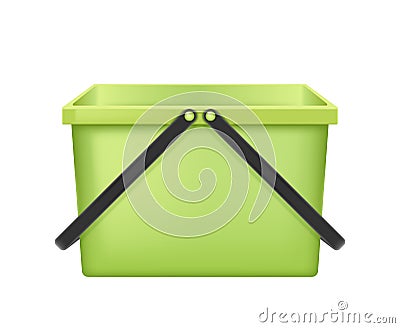 Realistic plastic bucket for household cleaning and home washing. 3d pail and container with handle Vector Illustration