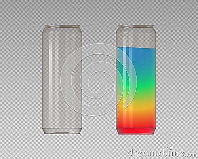 Realistic plastic cans. PET cans for coctails. Vector Vector Illustration