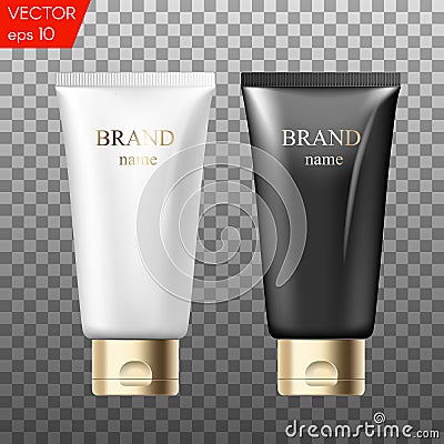 Realistic plastic tubes for cosmetic products. Beauty set of blank template containers for: gel of skincare, hand care Vector Illustration