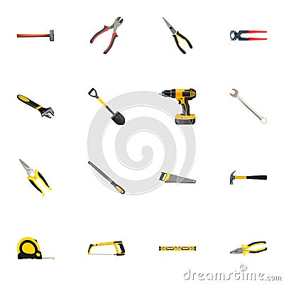 Realistic Pliers, Plumb Ruler, Handle Hit Vector Elements. Set Of Instruments Realistic Symbols Also Includes Noise Vector Illustration