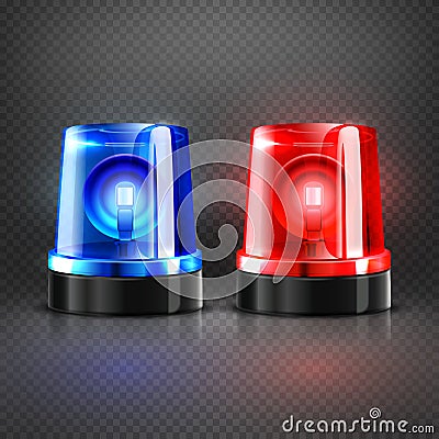 Realistic police ambulance flashing red and blue sirens isolated vector illustration Vector Illustration