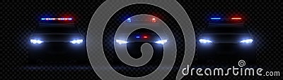 Realistic police headlights. Car glowing led light effect, rare and front siren flare, red and blue police light. Vector Vector Illustration