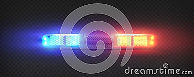 Realistic police led flasher Red and blue lights. Transparent beacon for emergency situations. Vector Illustration