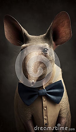 Realistic Portrait Illustration Art Showcasing Cute Aardvark wearing bow tie (Generative AI) Stock Photo