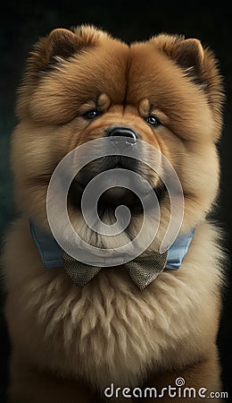 Realistic Portrait Illustration Art Showcasing Cute Chow Chow wearing bow tie (Generative AI) Stock Photo