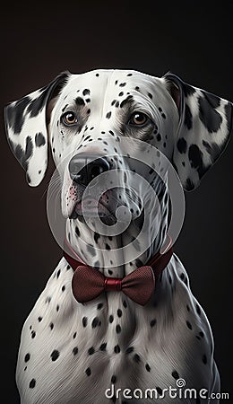 Realistic Portrait Illustration Art Showcasing Cute Dalmatian wearing bow tie (Generative AI) Stock Photo