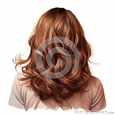 Realistic Portrait Of Woman With Maroon And Brown Hair Cartoon Illustration