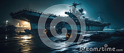 Realistic Post Apocalypse warship at night Stock Photo