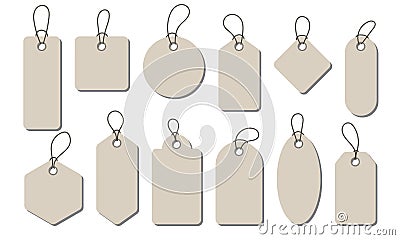 Realistic price tag set. Price tag collection. Paper labels set. Blank cardboard price tags. Set of sale tags and labels. Vector Vector Illustration