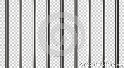 Realistic prison metal bars. Prison fence. Jail grates. Iron jail cage. Metal rods. Criminal grid background. Vector Vector Illustration