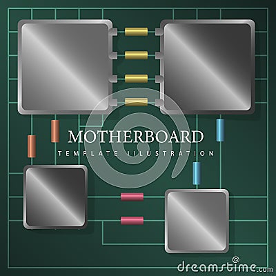 Realistic processor microcircuit, cpu on the motherboard. Modern trendy minimalist template design with text. Technological, Vector Illustration