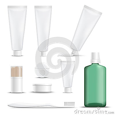 Realistic Products For Teeth Care Vector Illustration