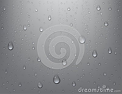 Realistic pure water drops on isolated background. Steam shower condensation on vertical surface. Vector illustration. Vector Illustration