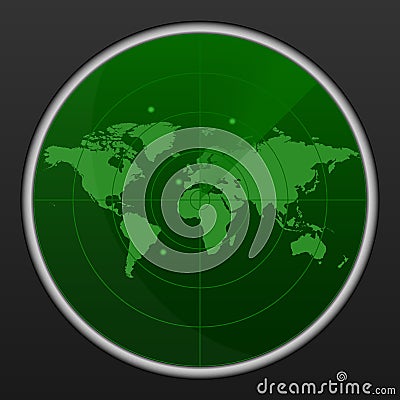 Realistic radar in searching . Air search . Military search system blip illustration . Navigation interface wallpaper Cartoon Illustration