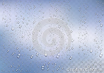 Realistic rain drops on the transparent background. Vector Illustration