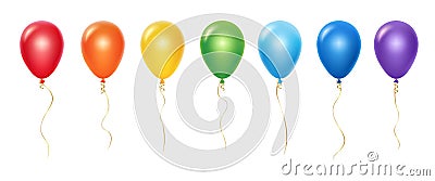 Realistic rainbow balloons vector set. Balloons with ribbons isolated on white background Vector Illustration