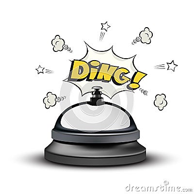 Realistic reception bell and Ding sign in comic book style on white background. Vector illustration. Vector Illustration