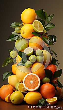 Realistic recreation of a vertical still life with citrus as oranges and limes Stock Photo