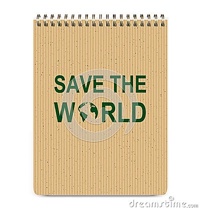 Realistic Recycle Brown Cover Notepad and Save The World Icon Vector Illustration