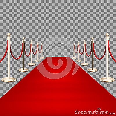 Realistic Red carpet between rope barriers. EPS 10 Vector Illustration