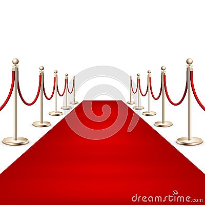 Realistic Red carpet between rope barriers. EPS 10 Vector Illustration