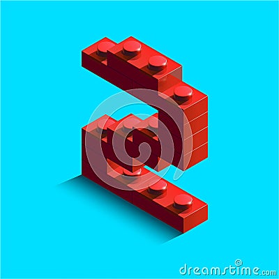 Realistic red 3d isometric number 2 Stock Photo