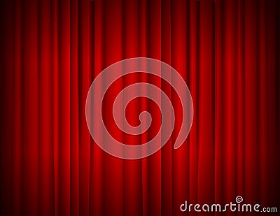 Realistic Red Full Closed Stage Curtains Background. Vector Vector Illustration