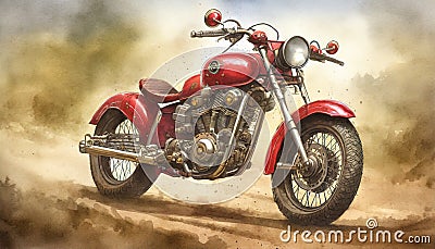 Realistic Red Motorcycle On Dirt Road - Meticulous Photorealistic Art Stock Photo