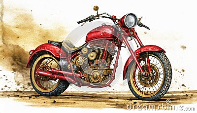 Realistic Red Motorcycle On Dirt Road - Meticulous Photorealistic Art Stock Photo