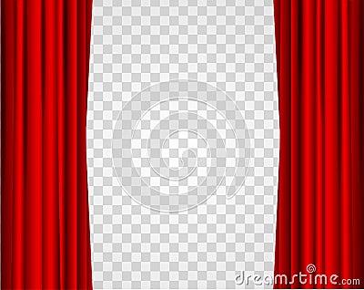 Realistic Red Opened Stage Curtains on a Transparent Background. Vector Vector Illustration