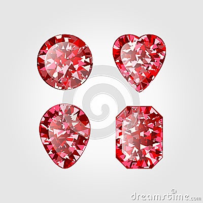 Realistic Red ruby Diamond on white background. Vector illustration of scarlet gemstone Vector Illustration