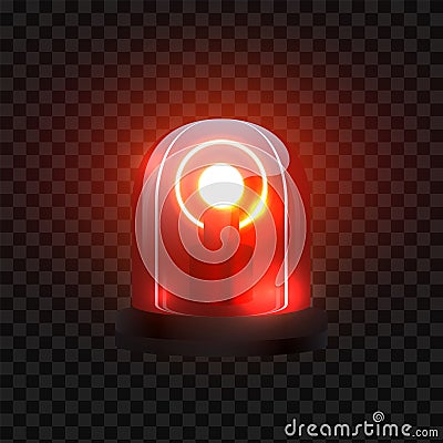 Realistic red siren. Blink lighting like security lamp attention. Vector emergency police flasher Vector Illustration