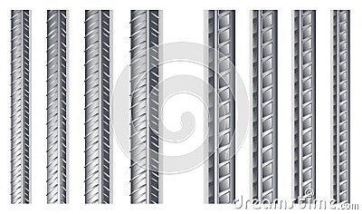 realistic reinforcement steel bar, set reinforcement steel reinforced rods. Vector Illustration