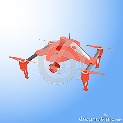 Realistic remote air drone quad-copter with camera. Vector illustration. Vector Illustration