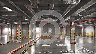 Realistic render empty underground parking. 3d illustration Stock Photo