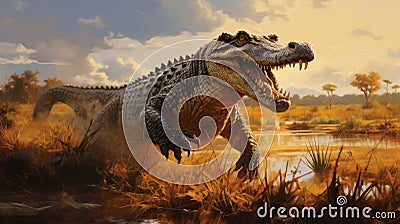 Realistic Renderings Of Australian Crocodile Species In Dmitry Spiros Style Stock Photo