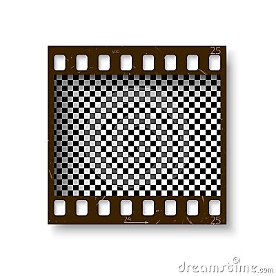 Realistic retro frame of 35 mm filmstrip with shadow isolated on white background. Transparent negative cadre. Vector illustration Vector Illustration