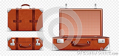 Realistic Retro Travel Baggage Transparent Icon Set Vector Illustration