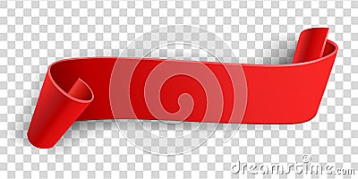 Realistic ribbon, color red paper banner on white background.Element for marketing, Greating card. Blank. Paper scroll Vector Illustration