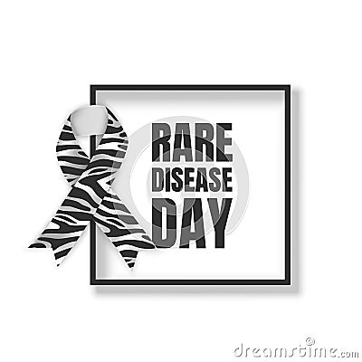 Realistic ribbon Symbol Of Rare Disease Awareness Day, Ribbon with Zebra Print. Template for Poster For Awareness Day 28 Vector Illustration