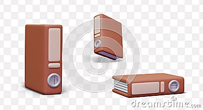 Realistic ring folder with brown cover. Stationery for office, accounting, archive Vector Illustration